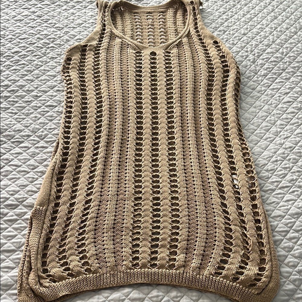 Crochet V neck sleeveless beach coverup